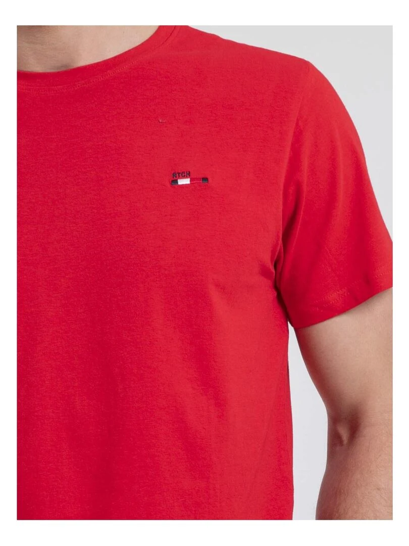 T shirt col rond pur coton NEROTEN   Rouge