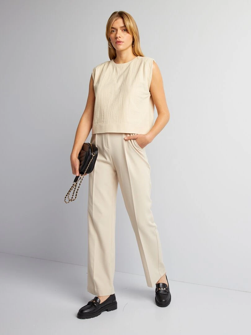 T shirt sans manches avec épaulettes   Beige