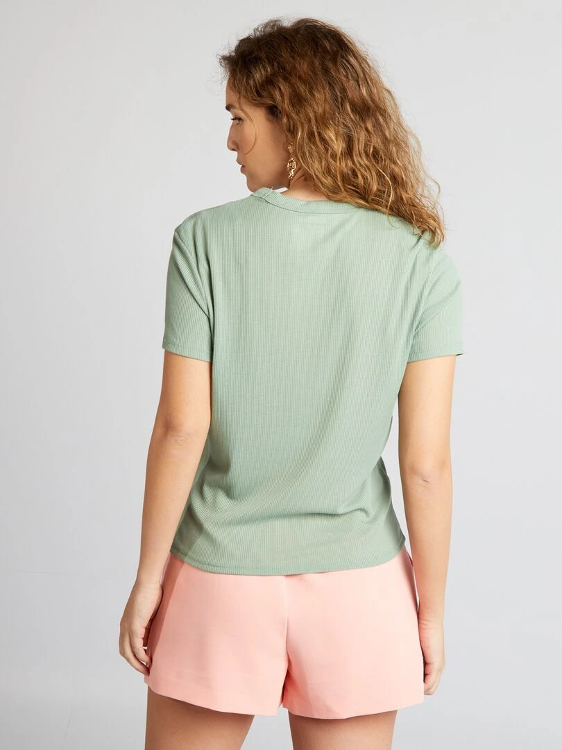 Tee shirt en maille côtelé   Vert