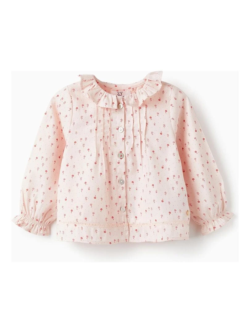 Blouse en sergé de coton à motif floral pour bébé fille manches longues SPRING BEGINS Rose clair