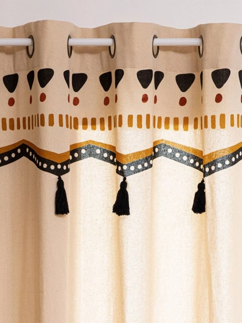 Rideau à œillets 140x260 pompons Tribal coton Beige