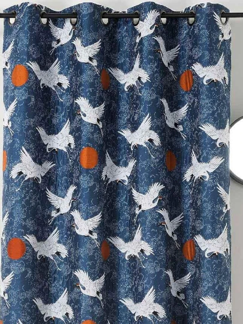 Rideau jacquard imprimé de grues japonaises Bleu