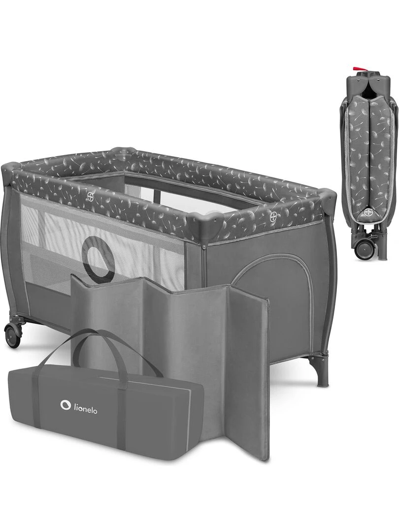 LIONELO Stefi Plus Lit parapluie bébé 2en1 0 36 mois Sac de Transport 125x65 cm Roulettes Gris foncé