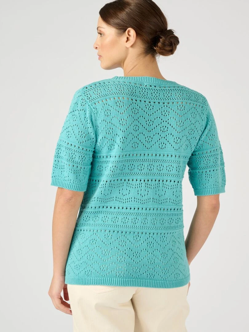 Pull maille ajourée manches aux coudes   Damart   Bleu