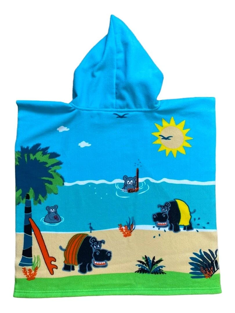 Poncho de bain microfibre Hippo 60x120 250 g/m² Multicolore