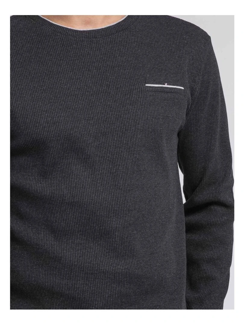 T shirt manches longues col rond texturé JOVICTOR   gris anthracite