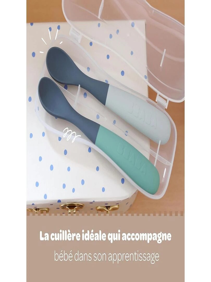 Lot de 4 cuillères 1er âge silicone bi ton mineral/sage green Vert