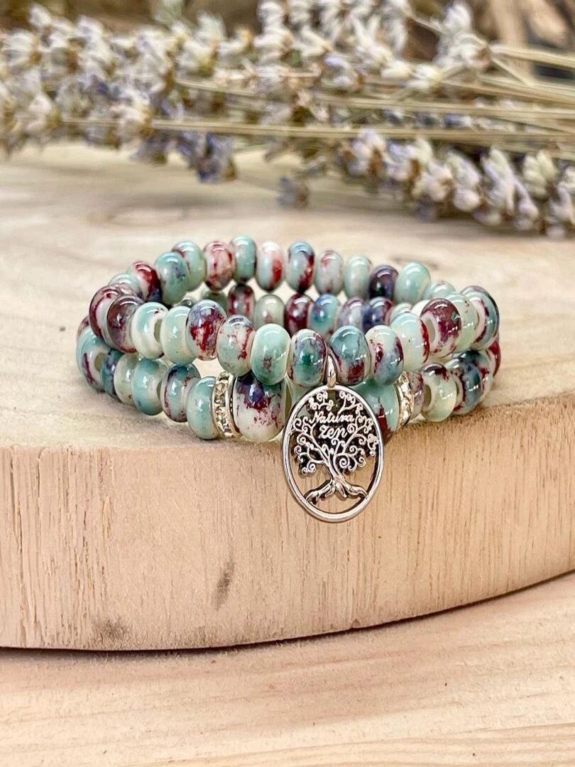 Bracelet perles de fleurs Vert