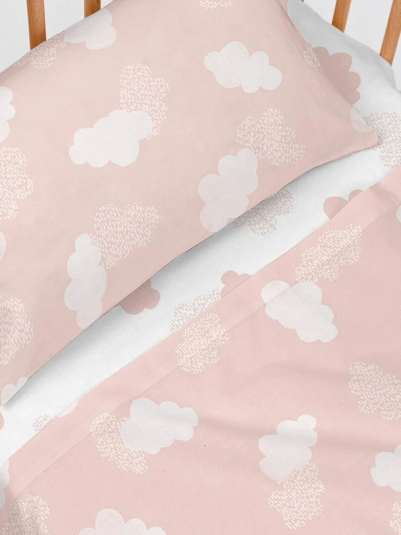 Parure de lit 2 pièces Clouds Berceau "Happyfriday" Rose