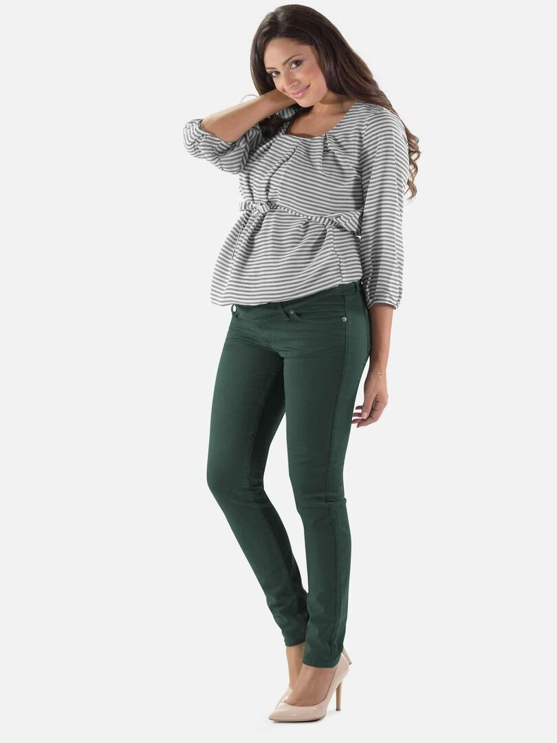Pantalon de grossesse en coton Coupe slim Bleu Vert