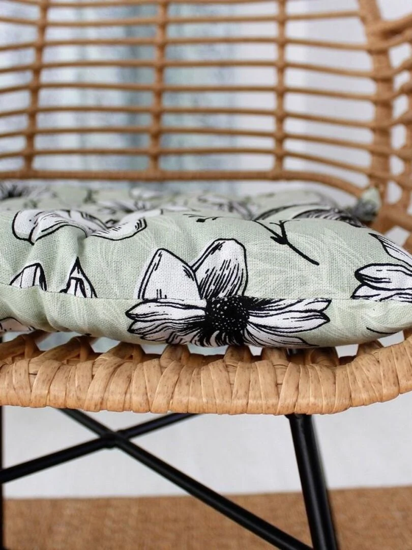 Lot de 4 galettes de chaise piquées 38x38 Lily vert sauge coton Vert