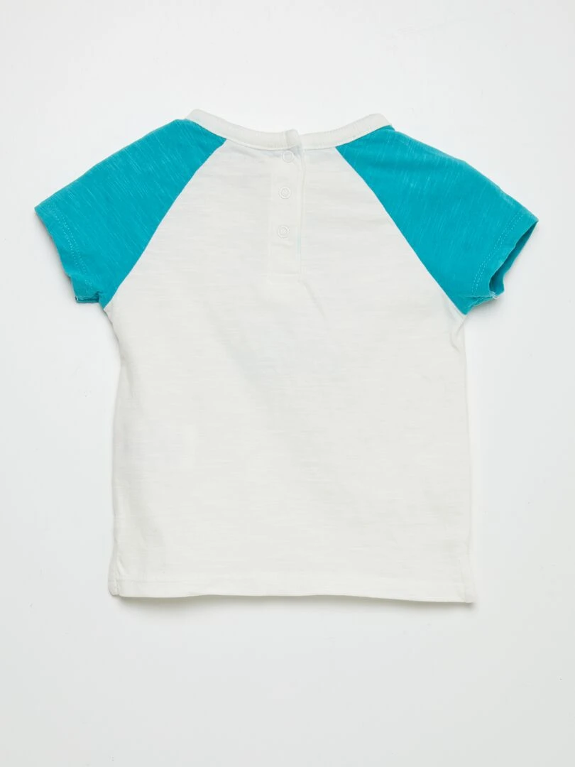T shirt imprimé à manches contrastées Bleu