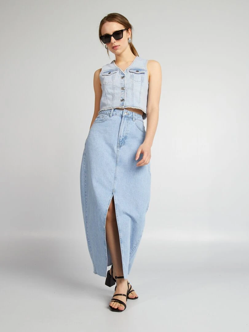 Gilet denim sans manches Bleu
