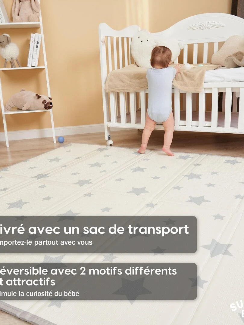 Tapis de Jeu en mousse  épais et pliable pour enfants   PINK PANDA XL   SUPERBE BEBE   Blanc Rose