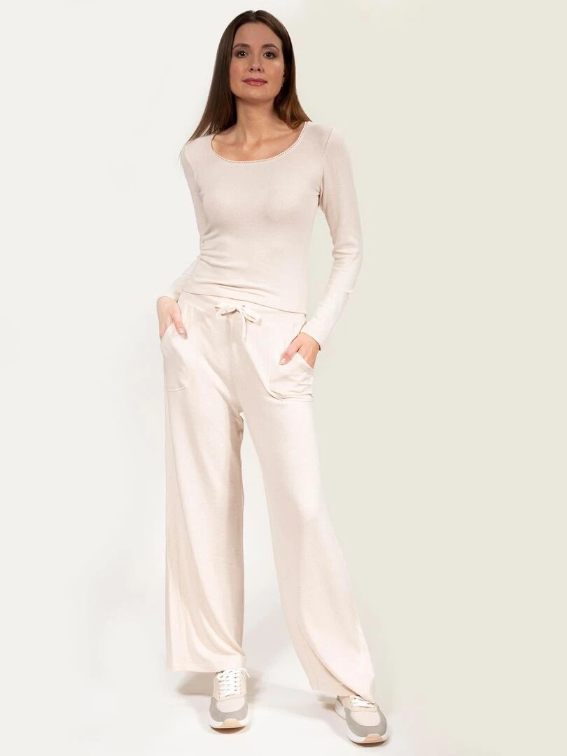 T shirt col carré Femme Beige   Beige