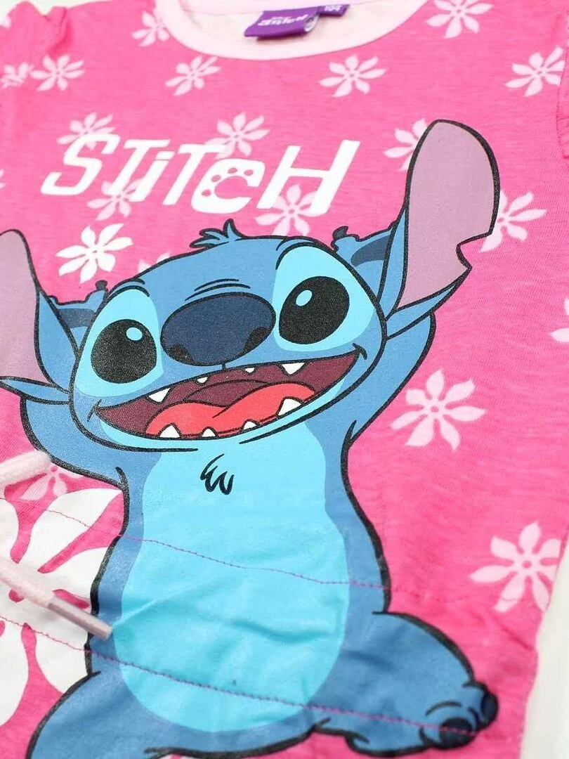 Disney   Robe fille imprimé Lilo Et Stitch en coton   Rose fushia
