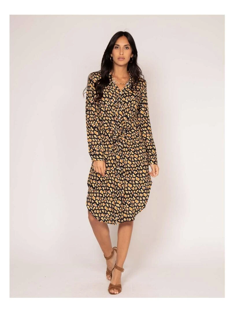 Robe chemise longue motifs IGIRL   Noir