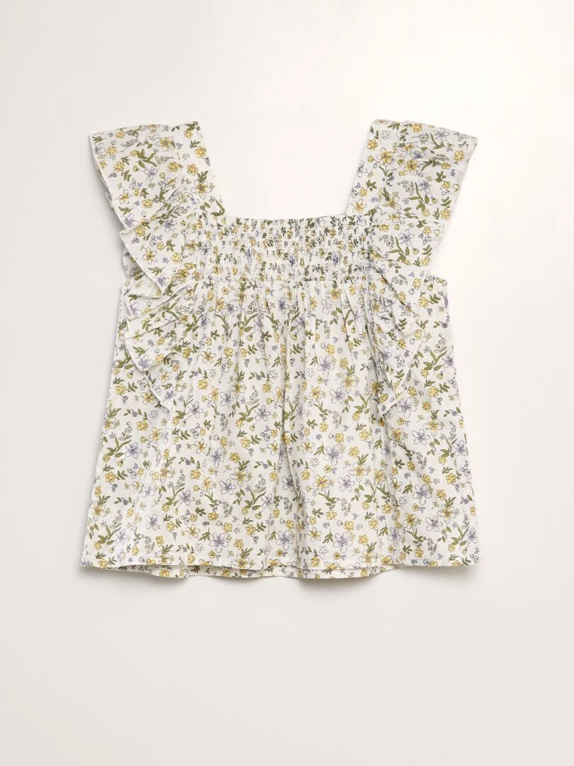 Blouse avec broderie Blanc/vert/jaune