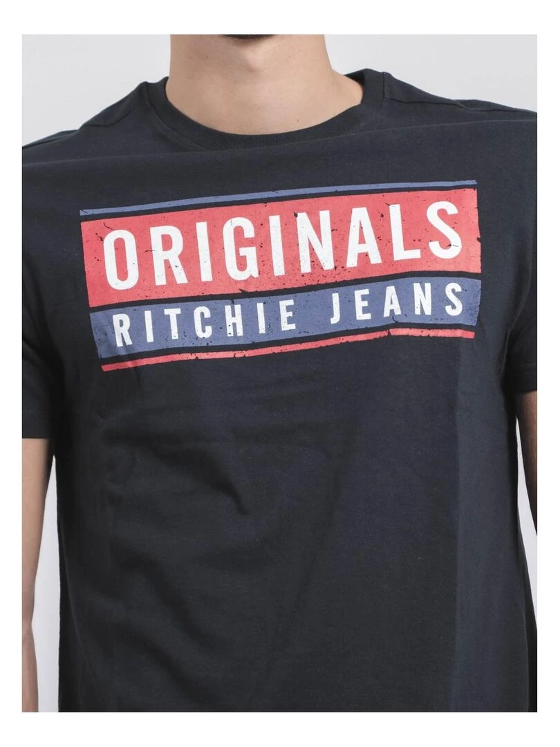 T shirt col rond pur coton JANVILLE   Bleu marine