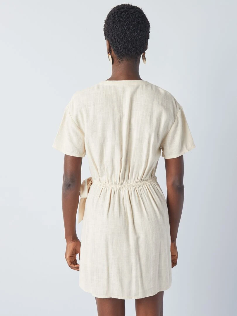 Robe courte wrap en lin mélangé   Beige