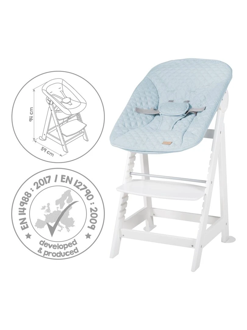 ROBA Chaise Haute Évolutive "Born Up" + Transat "roba Style"   Blanc/Bleu Clair   Blanc