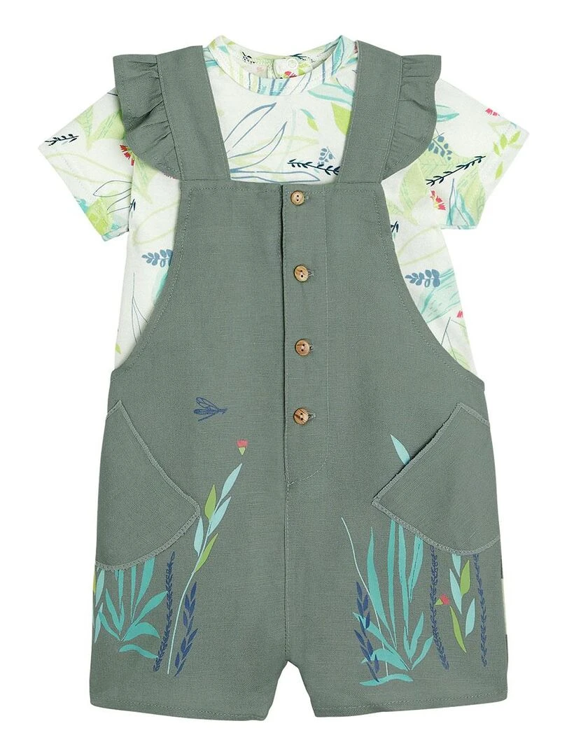 Ensemble salopette bébé et t shirt Flow Vert