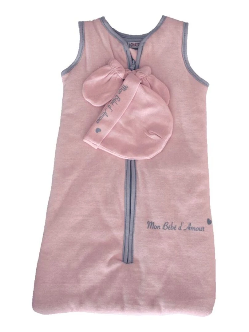 Gigoteuse+bonnet+moufles LES CHATOUNETS Rose