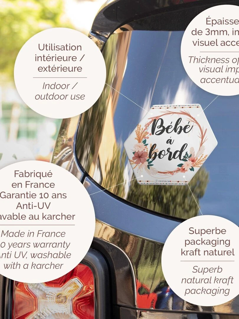 Adhésif / Autocollant bébé à bord   Bohème   Rose