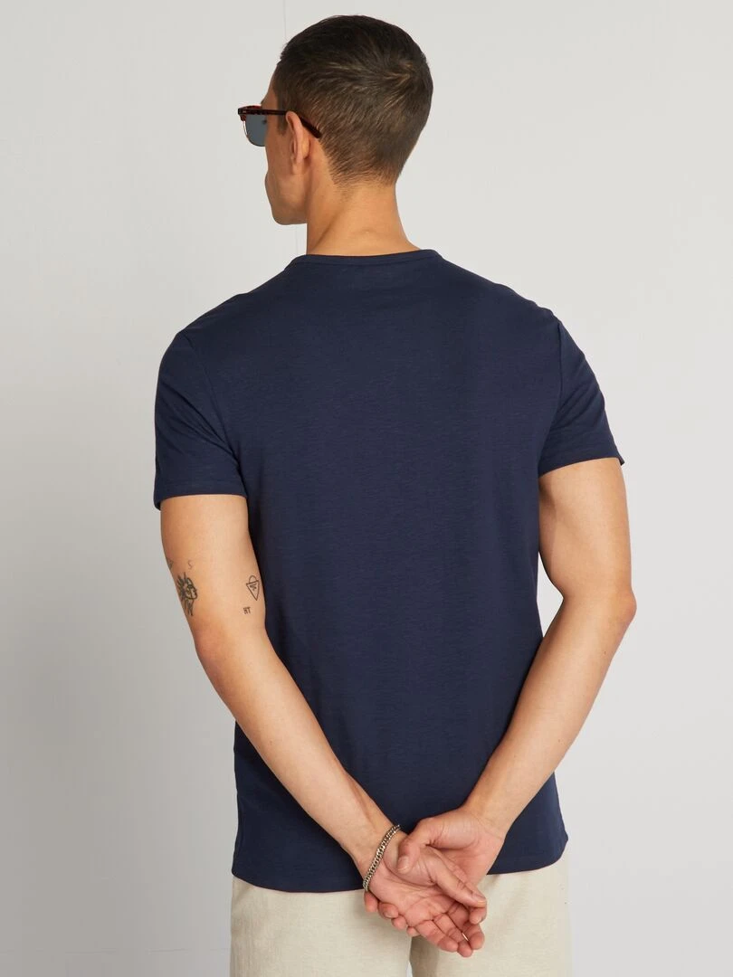 T shirt en jersey à col mao   Bleu nuit