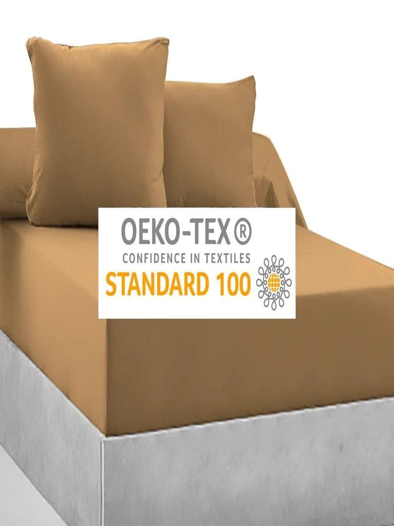 Drap housse 100% Coton 57 Fils Ocre   180 x 200 cm   Bonnet 30 cm   Moutarde