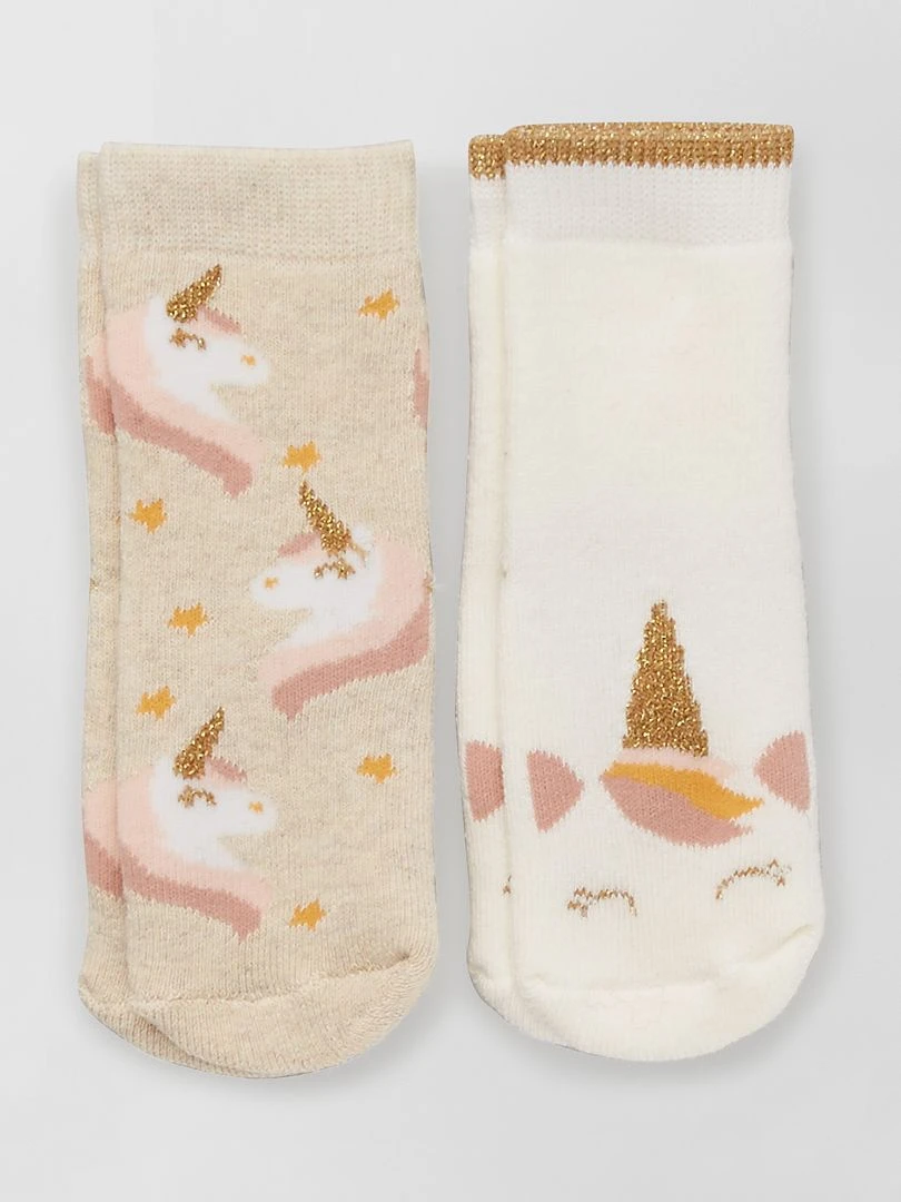 Lot de 2 paires de chaussettes antidérapantes Beige