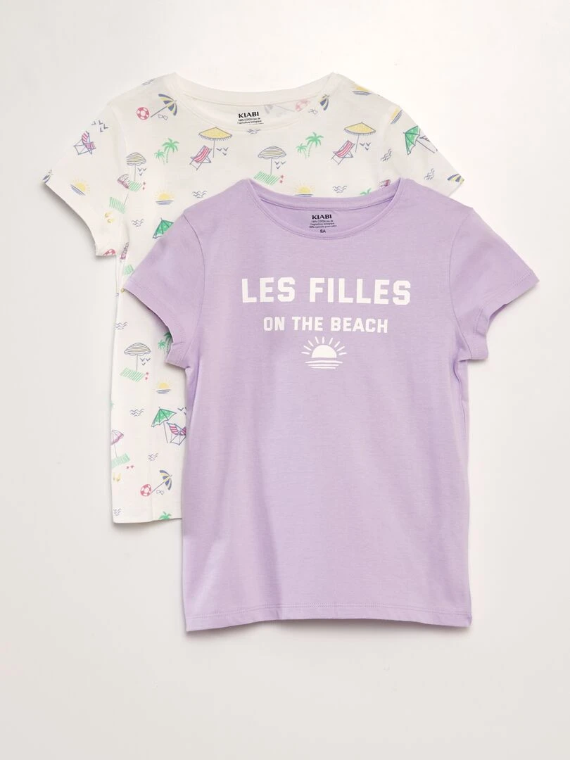 Lot de 2 tee shirts à message Violet/blanc