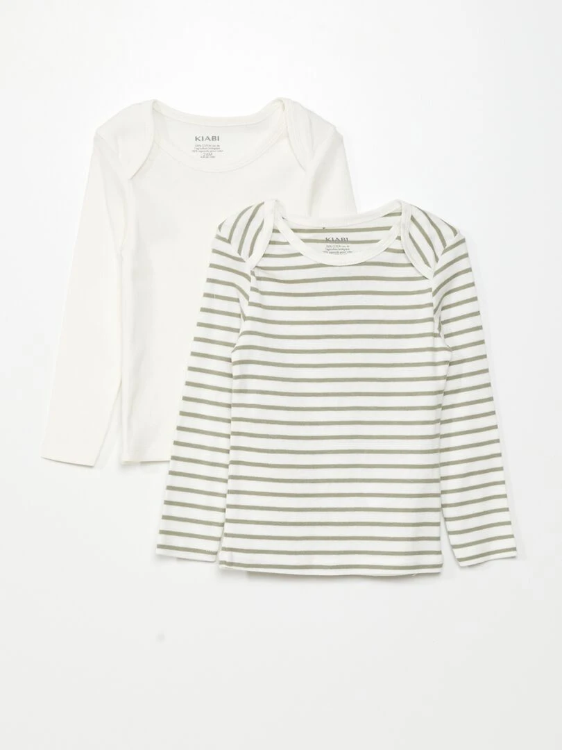Lot de 2 t shirts à manches longues Vert/blanc