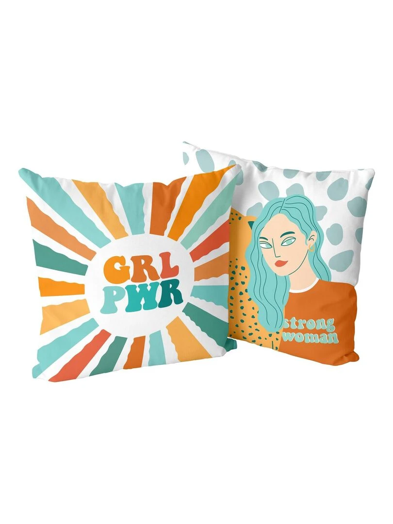 Housse de coussin décoratif Girl power "Happyfriday" Blanc