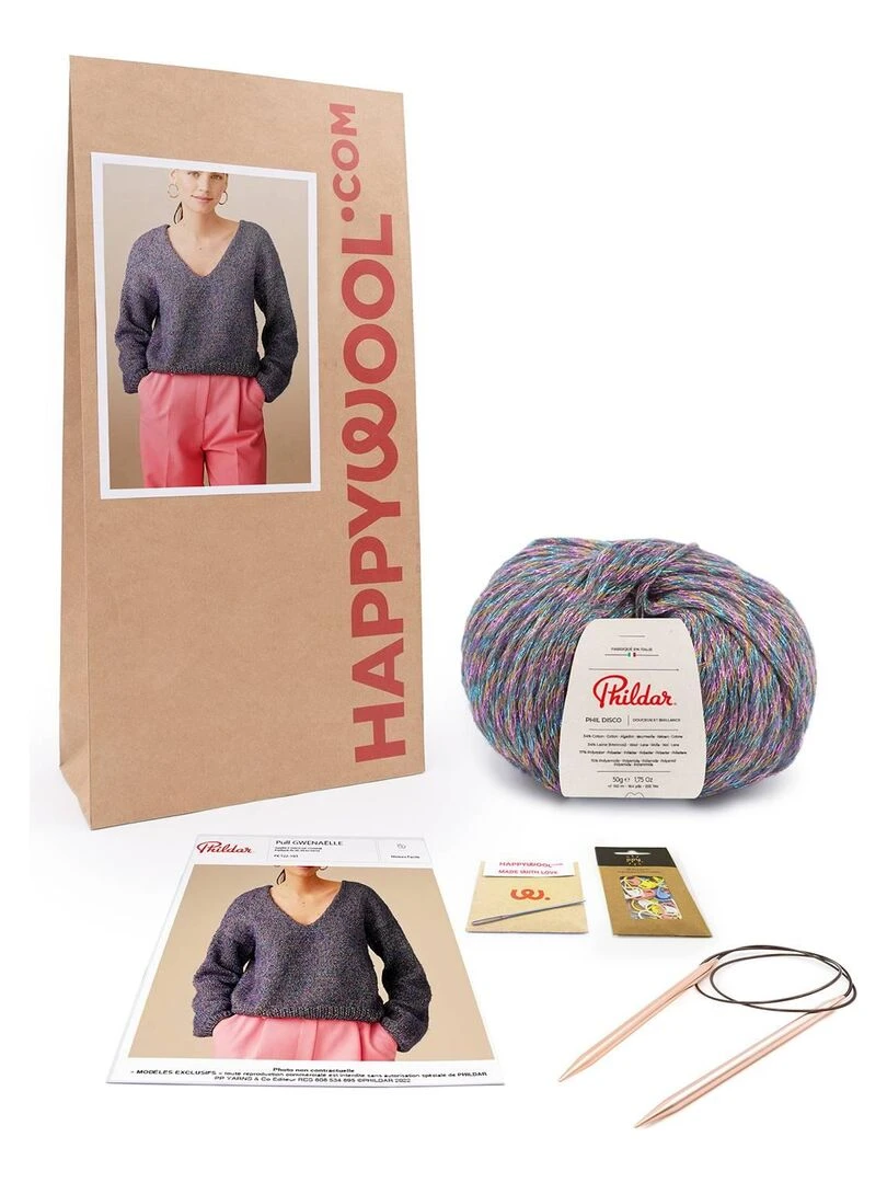 Kit Tricot Pull Mérinos Guenaëlle Bleu Bleu