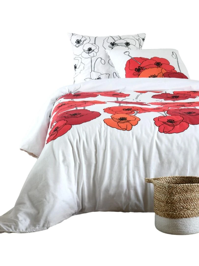 Housse couette + 2 taies 220 x 240 cm Diane fleurie Beige