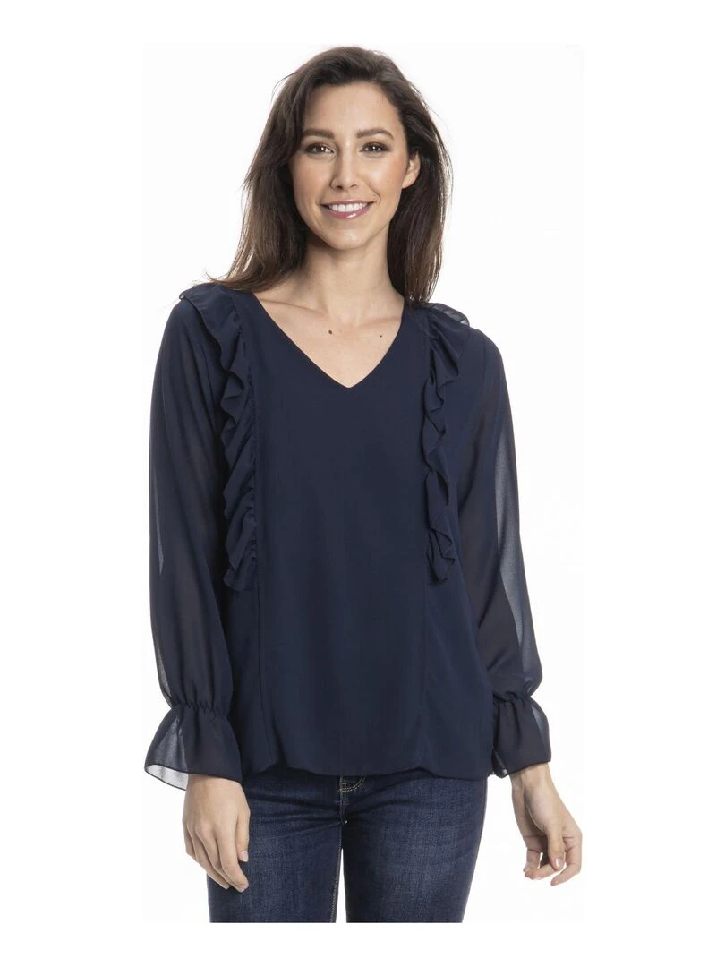 Chemise col tunisien CAROLE Gérard Pasquier Bleu marine
