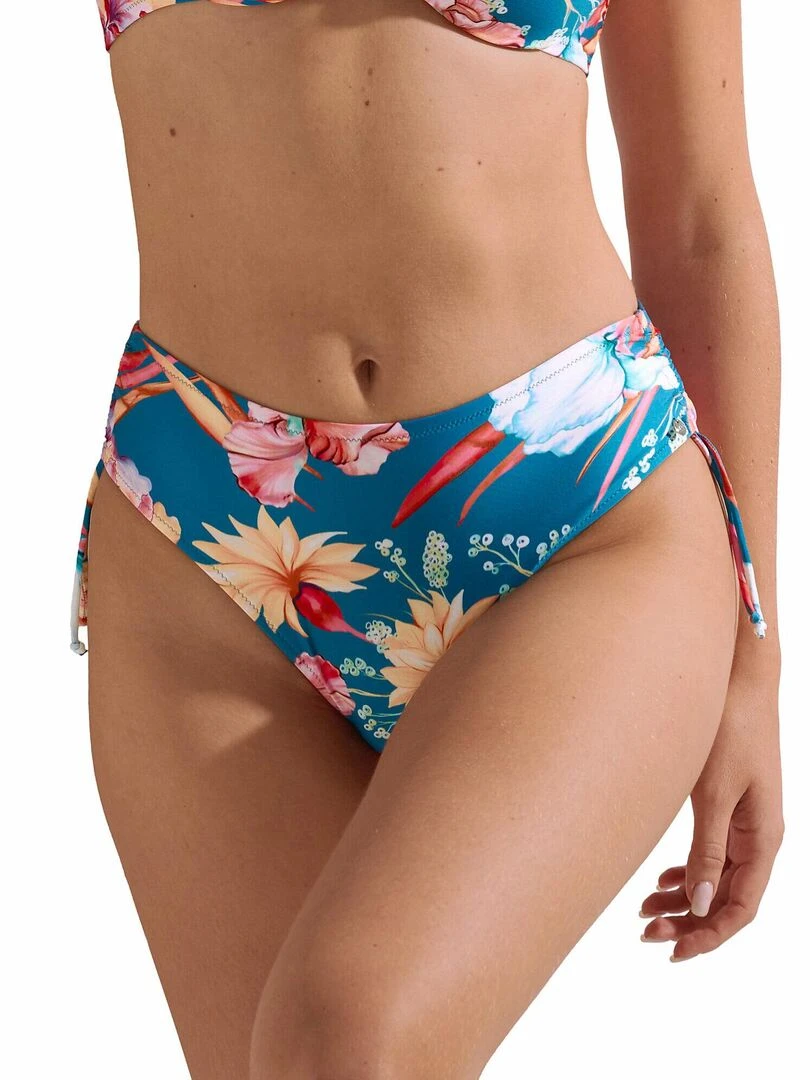 Bas maillot slip de bain taille haute côtés réglables Rimini Bleu