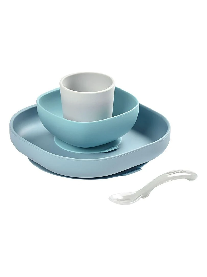 Coffret repas silicone 4 pièces jungle Bleu