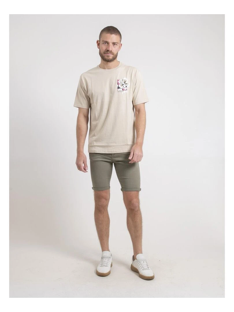 T shirt col rond oversize pur coton NOFENIX   Beige