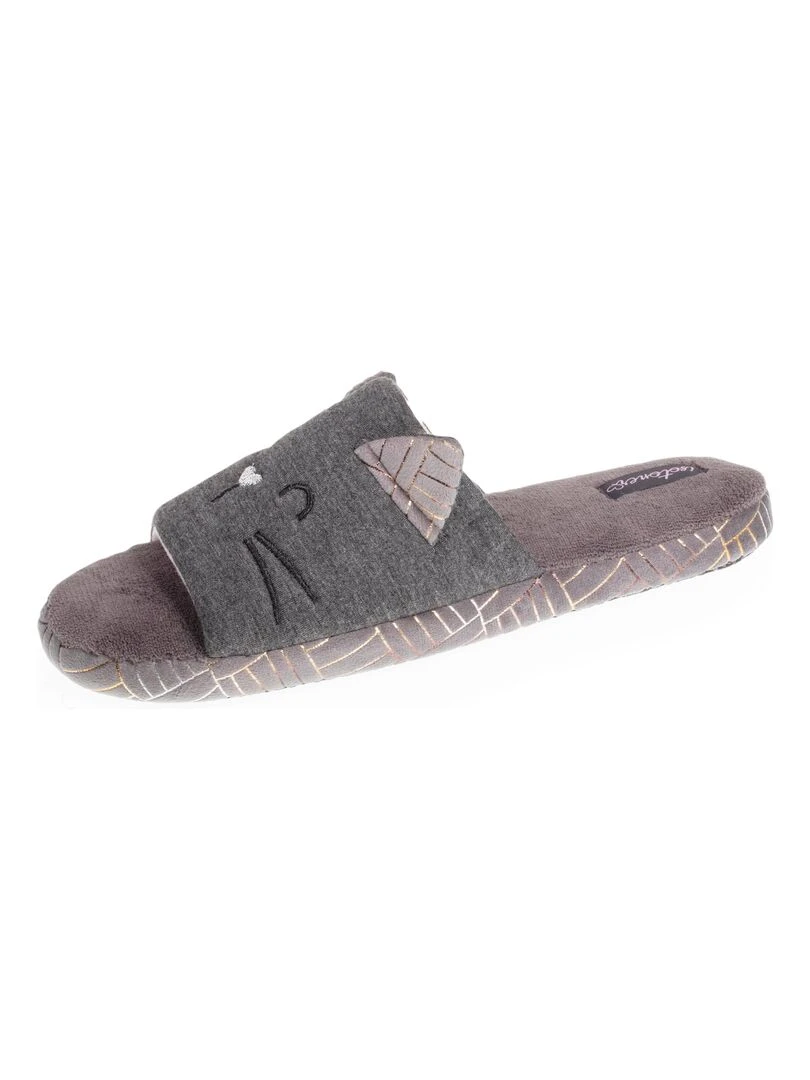 Chaussons sandales Femme 3D Gris chiné foncé Gris chiné