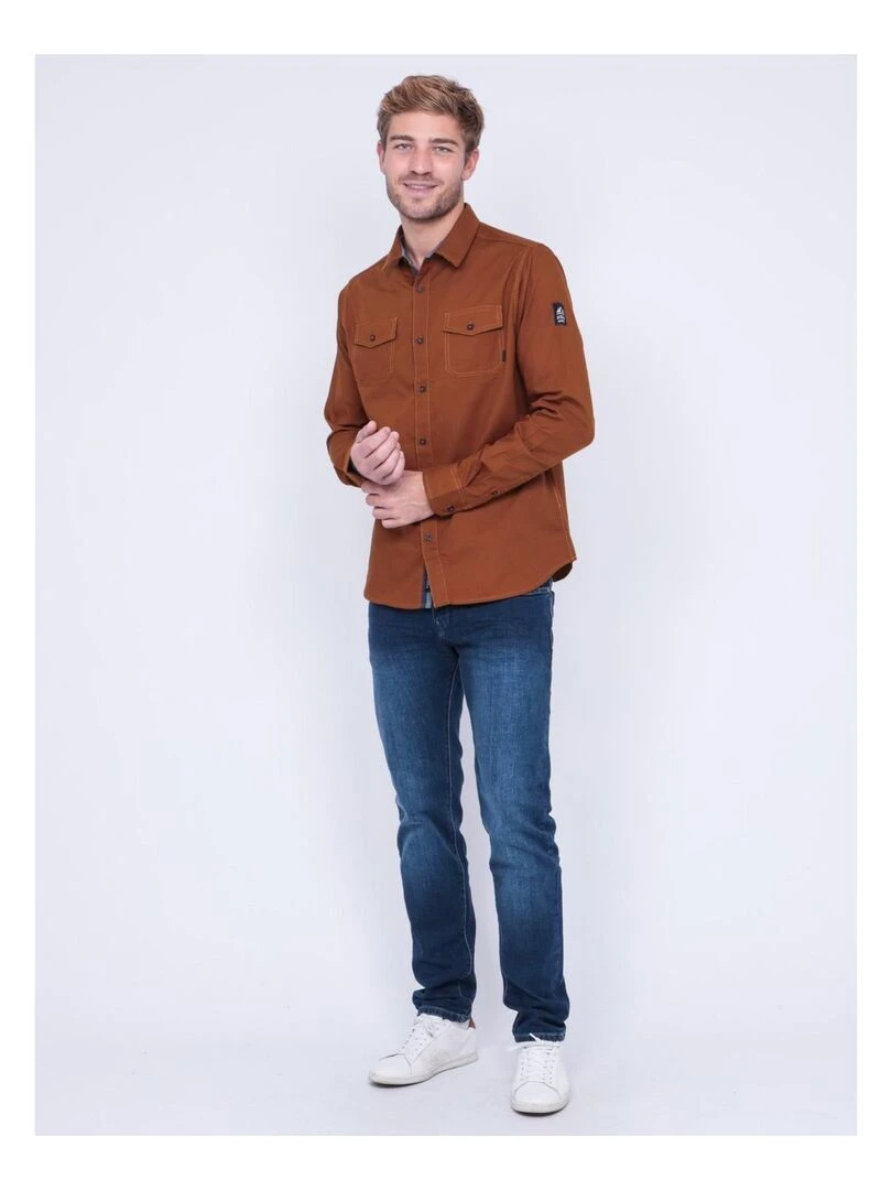 Chemise manches longues pur coton TYREX   Marron
