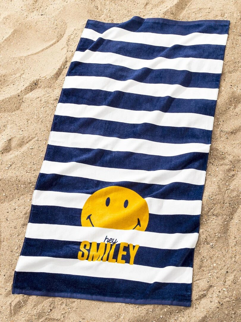 Drap de plage imprimé 100% coton SMILEY HEY Bleu