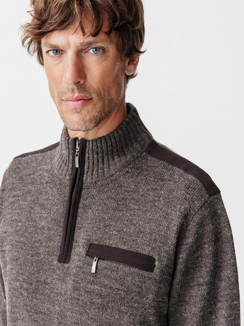 Pull bi matière 30% laine   Damart   gris anthracite