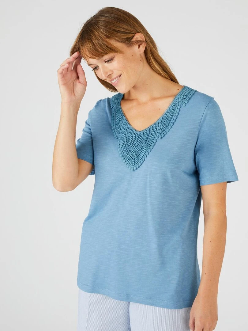 Tee shirt mélange coton biologique   Damart   Bleu