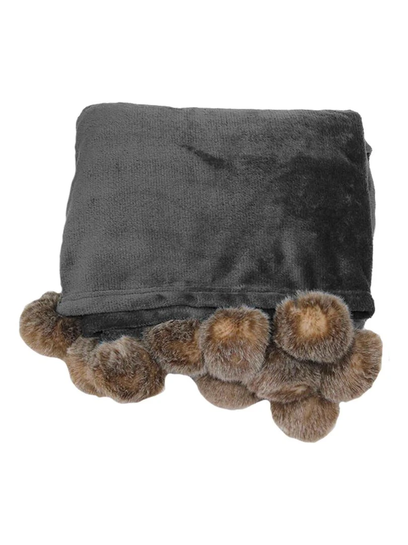Plaid pompons Collection Snowy Gris