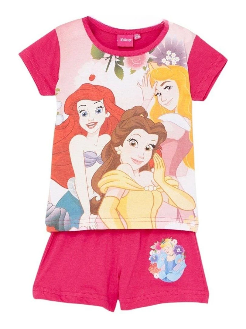 Disney Ensemble T shirt short fille Imprimé Princesse Rose fushia