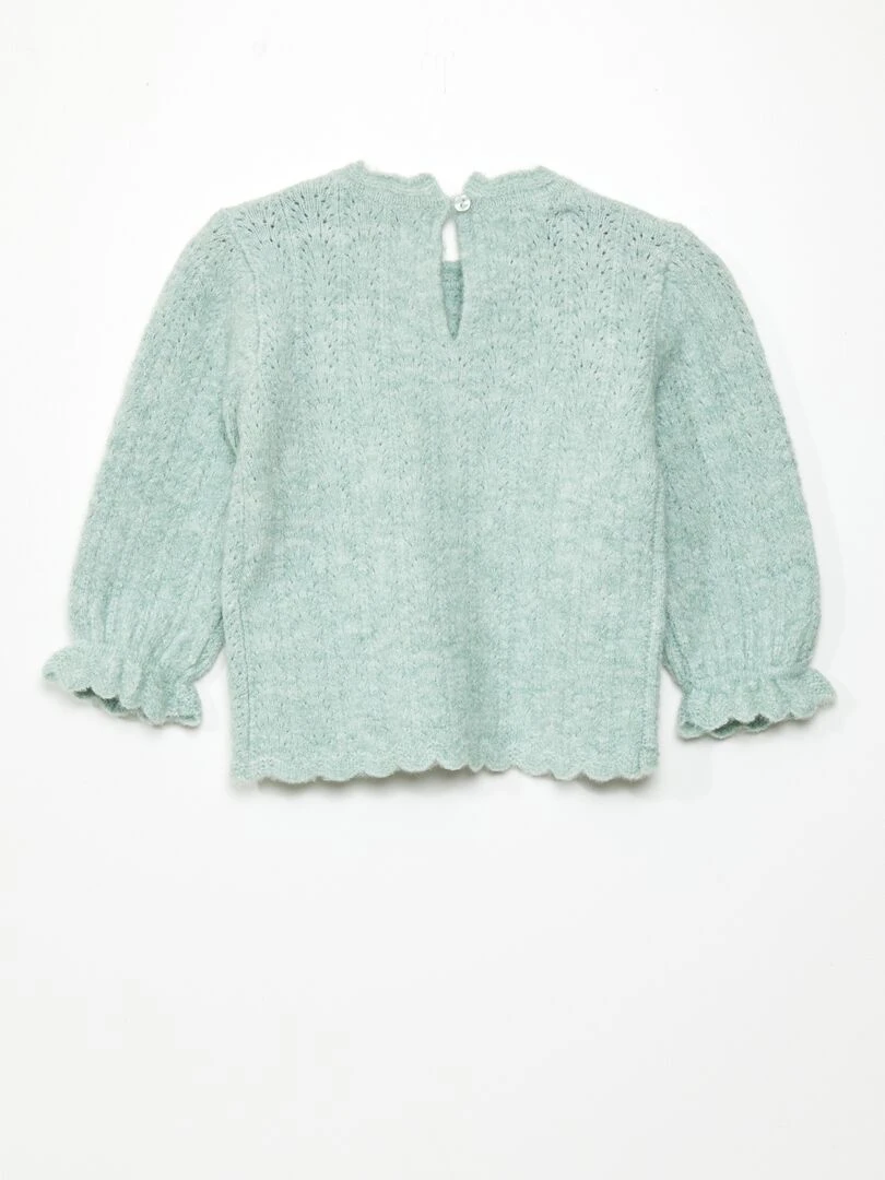 Pull à col rond avec finitions volantées Vert