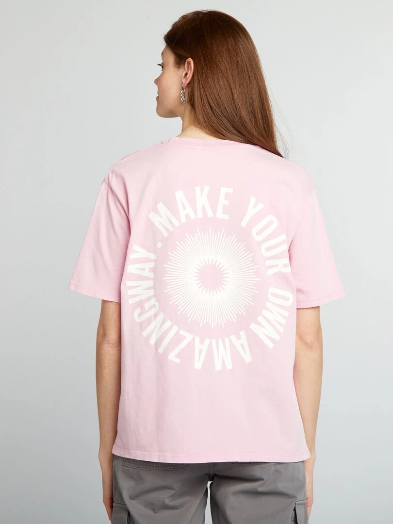 T shirt ample imprimé Rose