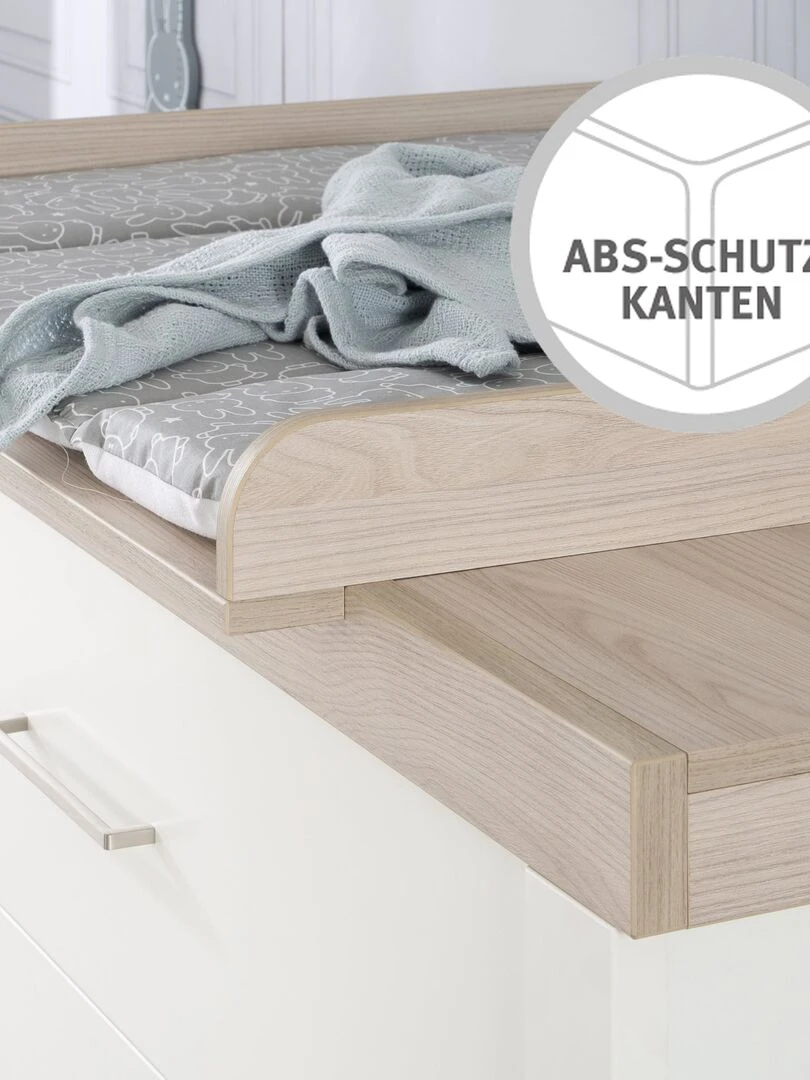 ROBA Commode à langer "Lucy" avec Plan Amovible   3 Tiroirs à Fermeture Amortie   Hauteur 90 cm   Blanc
